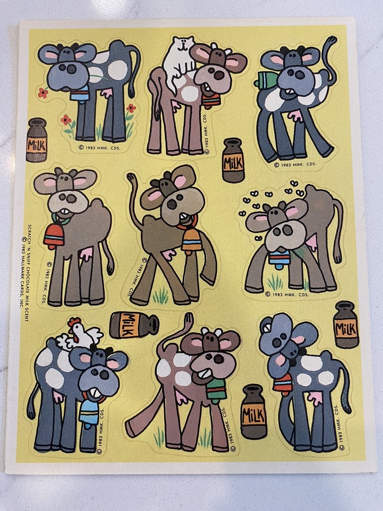 Hallmark Silly Scents Chocolate Milk Scratch Sniff 1983 RARE One Sheet Cow Theme