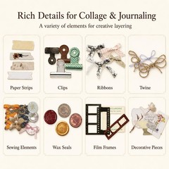 300 Pcs Vintage Collage Stickers Set | Wax Seal, Button, Label & Film Frame Desi
