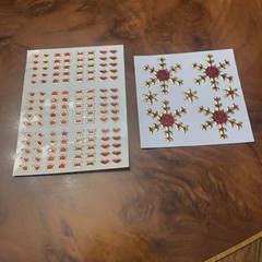 Vtg Set Of 2 Vending Sticker Sheets Red Snowflakes/micro Icons 4×3-3×3 Inches