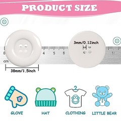 50pcs 4 Holes Round Sewing Resin Buttons1.5inch/38mm in Bulk for White