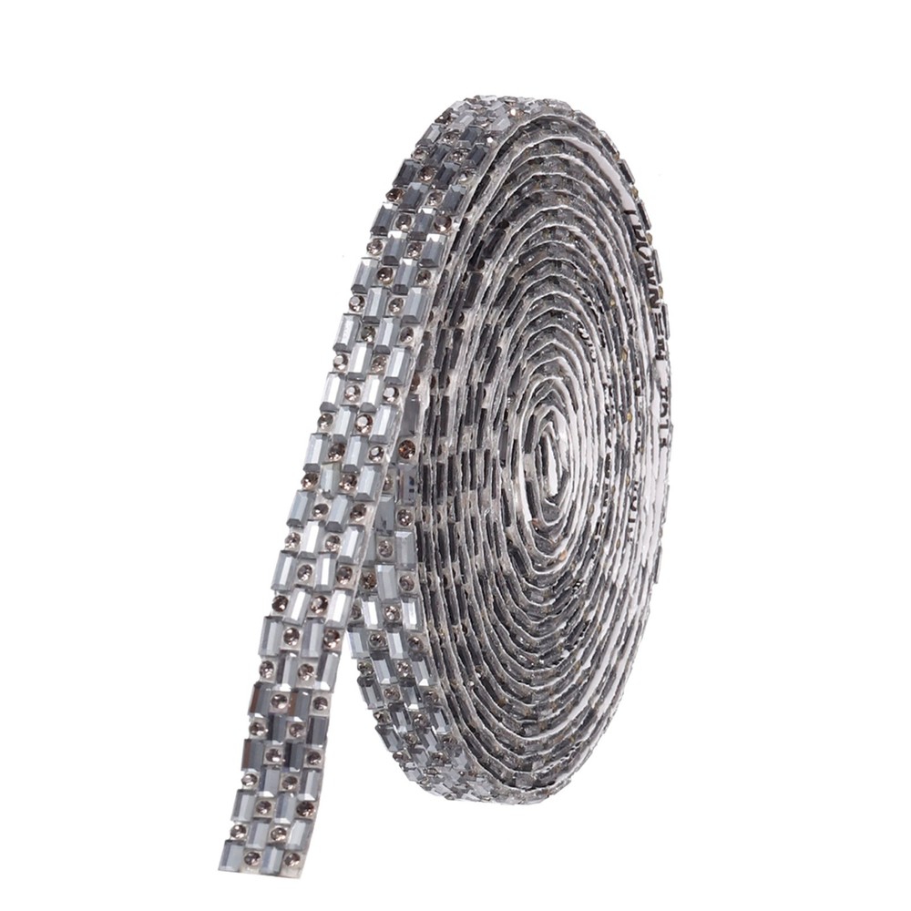 1 Pcs 3 Yards 10mm Self-Adhesive Crystal Rhinestone Ribbon Clear Gray