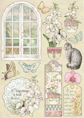 Stamperia Wooden Shapes A5 Window, Orchids & Cats