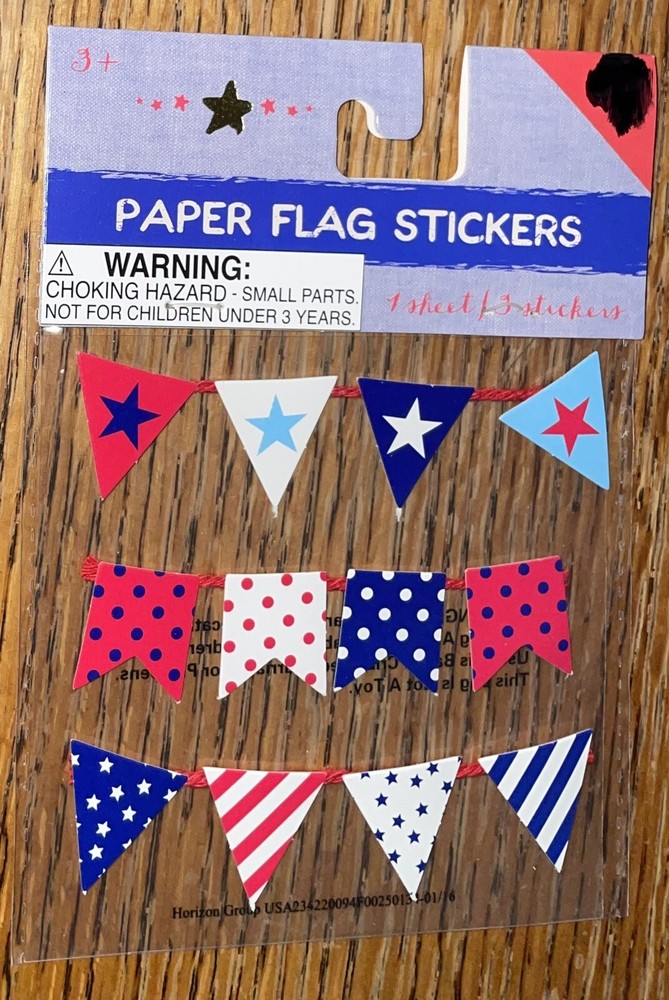 Horizon Group USA Banner Paper Flag Red Whit Blue W/ Shapes Scrapbook Stickers