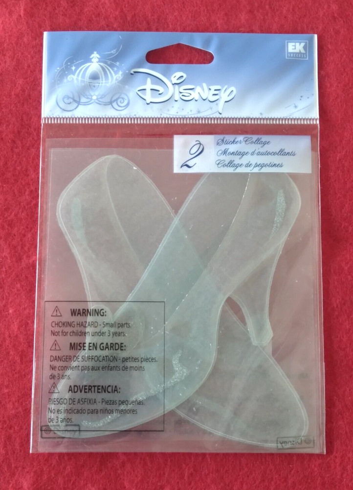 EK Success CINDERELLA’S GLASS SLIPPERS large stickers w/glitter trim (4 X 3 1/2)