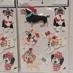 Christmas Paper Crafts Dimensional Stickers- Christmas Dogs Puppy-lot Of 3