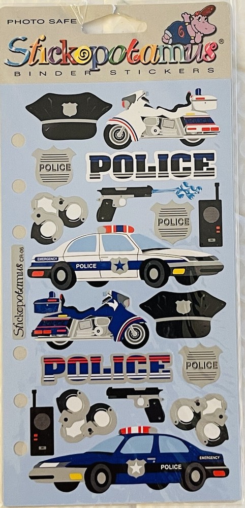 VTG STICKOPOTAMUS POLICE STICKERS SCRAPBOOK COPS PACKAGE 18 DESIGNS BINDER READY