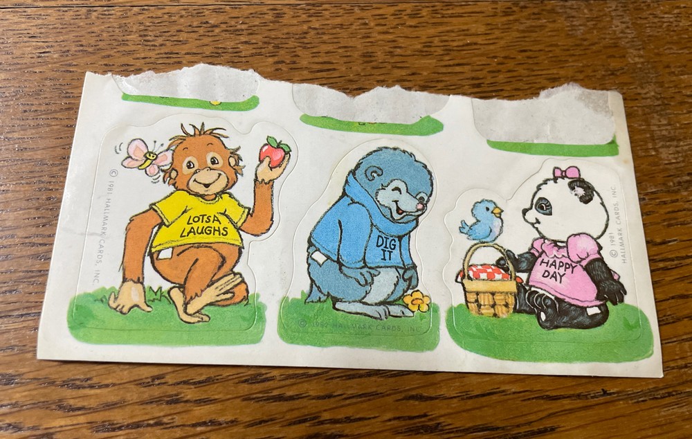 Vintage Stickers Hallmark Cards Animals Shirt Tales Dated 1981 Partial Sheet