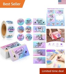Versatile Holographic Thank You Cards & Stickers Set – 1120 Pcs for Business Use