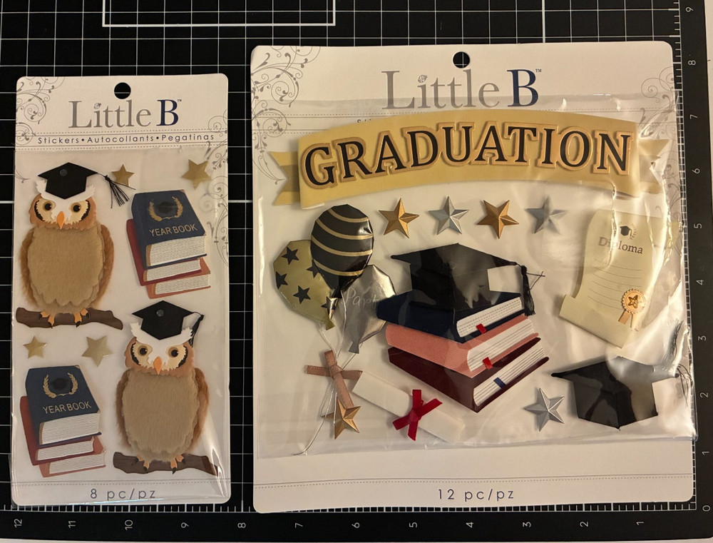 Little B Dimensional Stickers Large GRADUATION & Medium GRADUATION OWL Lot of 2