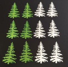 Christmas Die Cuts * 12 Little Christmas Trees * Glitter Foam * White Green Red