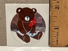 Vintage 80’s SMALL WORLD GREETINGS Teddy Bear Foil Mylar Sticker – Rare