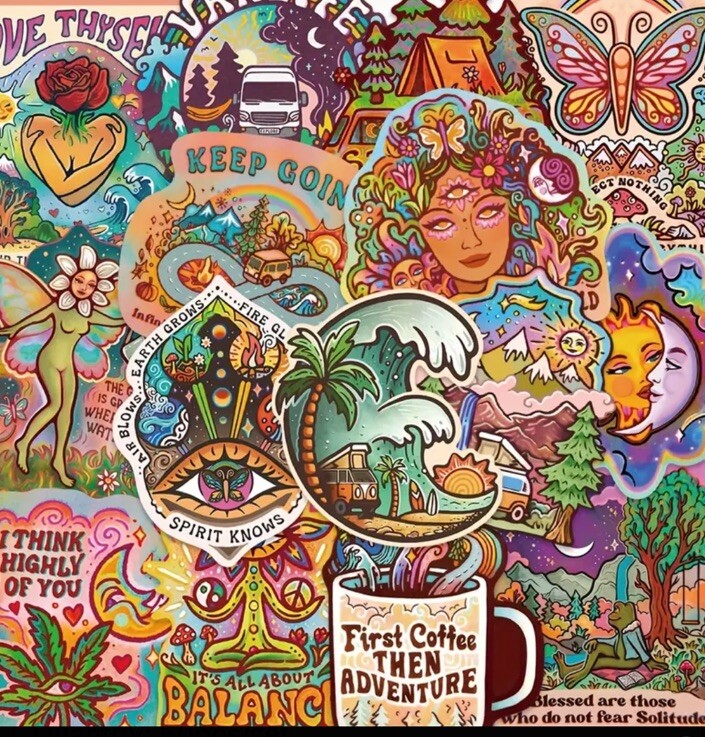 10pcs Spiritual Adventure Travel Stickers- Scrapbook, Crafts, Hippy Moon Child
