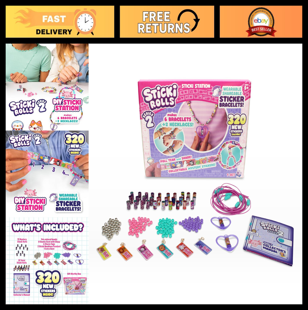 Wearable Sticker Jewelry Kit – 320 Mini Stickers, 6 Bracelets & 2 Necklaces, 100