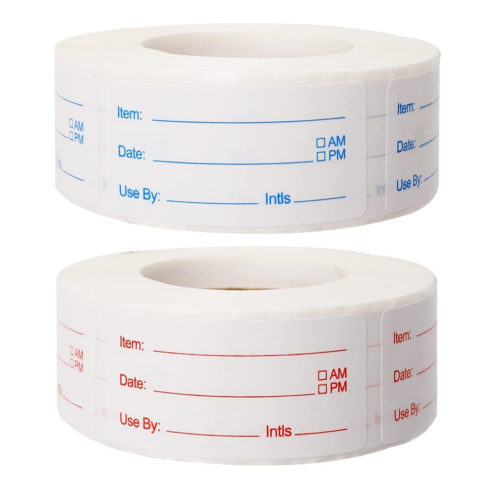 2 Rolls 1000 Pieces Removable Food Labels, 1 x 2 Inch 1 x 2 inch, Blue+red