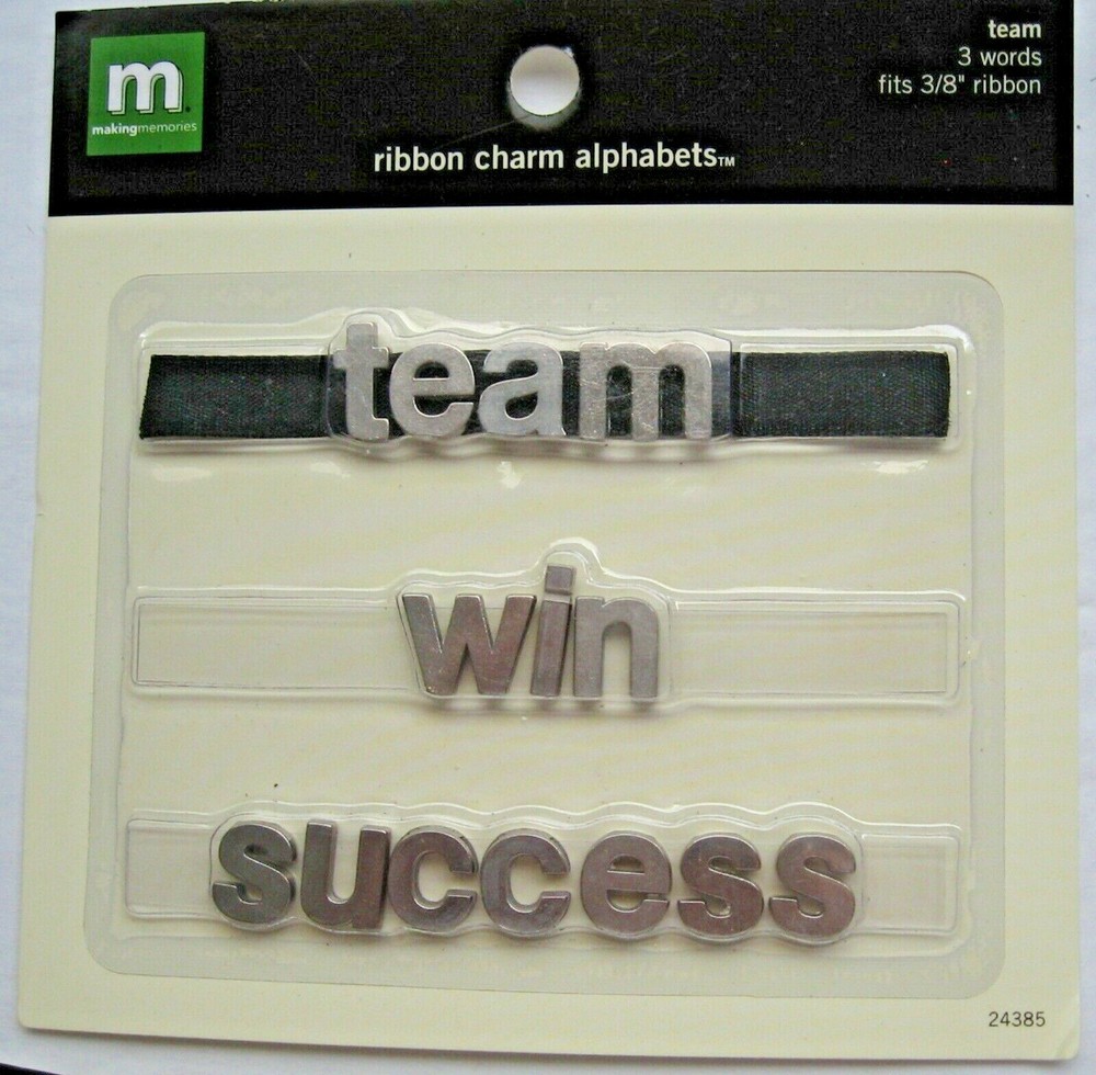 Word Charms Team Enamel Metal 3 Words Fits 3/8″ Ribbon Making Memories New