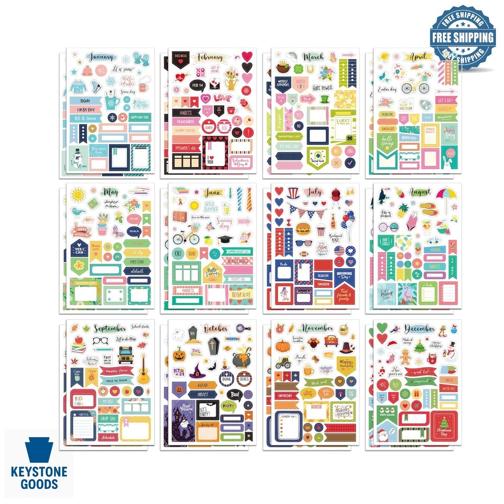 24 Sheets Seasonal Holiday Planner Stickers for Scrapbooking & Calendar