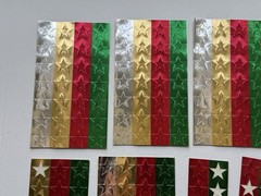 Vintage Metallic Foil Star Stickers 4 full sheets + scraps Silver Gold Red Green
