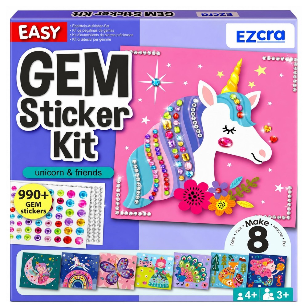 Easy Arts and Crafts for Kids – Fun Gem Sticker Kit – 8 Unicorn Princess Them…