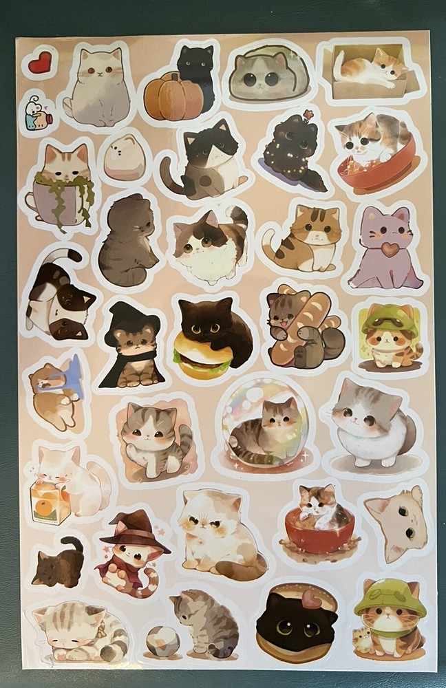 1 sheet of 32+ kitty cat kitten stickers decals vinyl 6″ x 9″