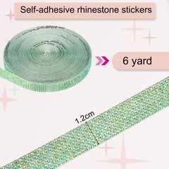 Self Adhesive Rhinestone Strips 6 Yards 0.45 Inch for Craft,Dark Green AB
