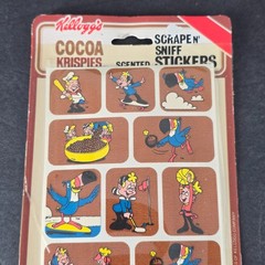 Vintage Imperial Toy KELLOGG’S Cocoa Scratch Scrape n’ Sniff Stickers SEALED NOS