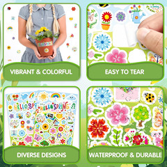 24 Sheets Spring Stickers for Kids, 840 PCS Spring Decorative Stickers Crafts Pa