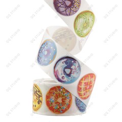 500pcs 1.5in 8 Designs Sweet Donut Stickers Round Shaped Chrome Paper For Bakery