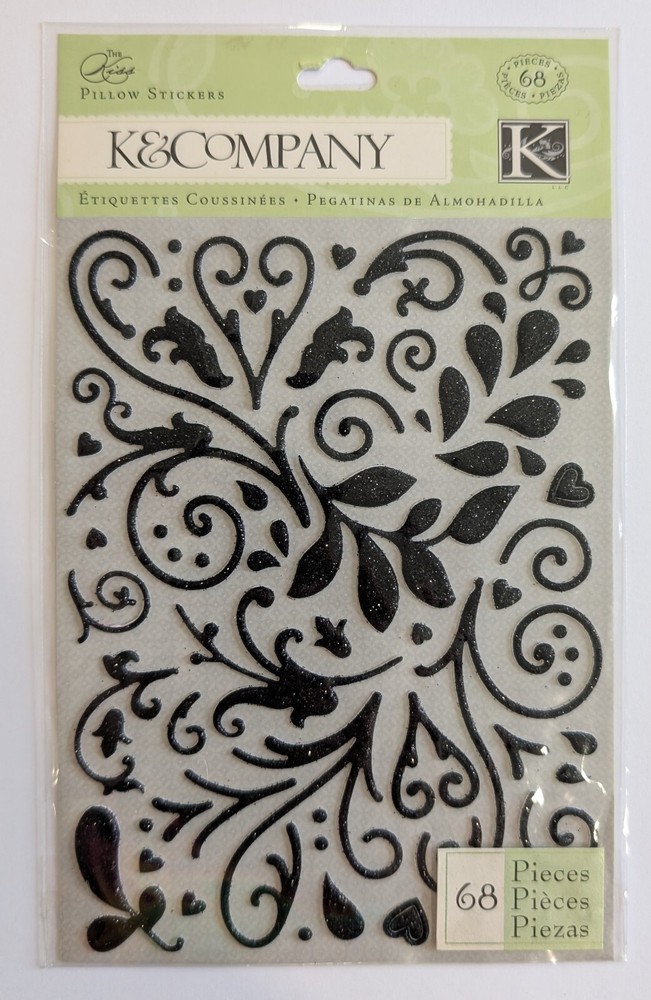 RARE The Kiss Black Glitter Swirls Pillow Scrapbooking Stickers By K&Company