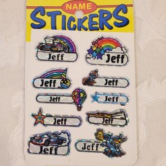 Vintage «Jeff» Prismatic / Holographic / Rainbow Name Stickers, Lot of 3