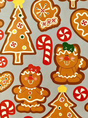 GINGERBREAD Men Stickers Vtg Oriental Trading Co Oversized Six Sheets ADORABLE
