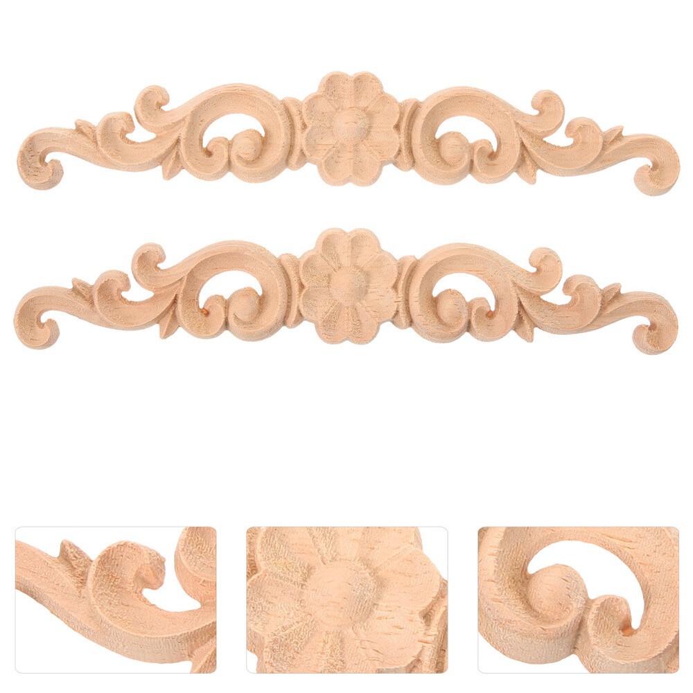2PCS Wood Carving Sticky Flower Door Head Carving Flowers Solid Wood Applique
