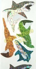 HAMBLY STUDIOS PRISMATIC GLITTER STICKERS SHARK OSCEAN FISH VINTAGE RARE RETIRED
