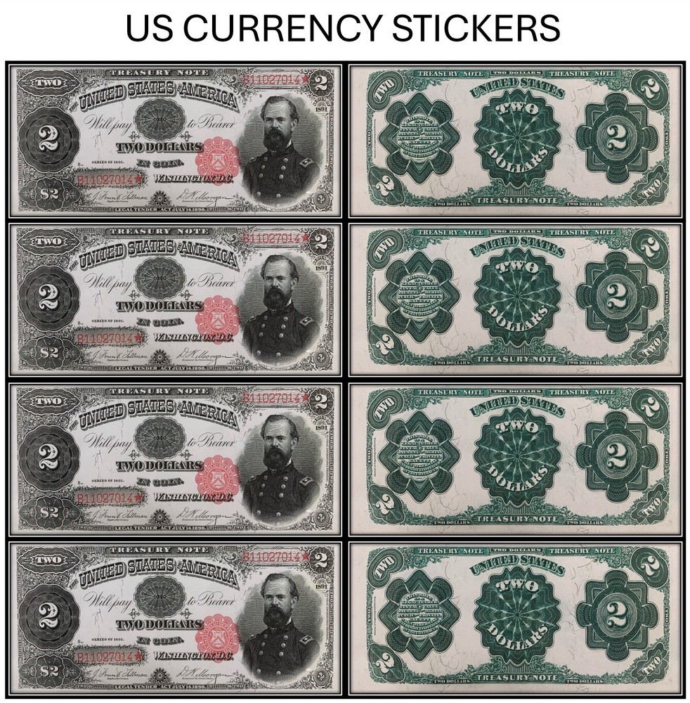 $2 Two Dollar 1891 Treasury Note (US CURRENCY STICKERS) (Lot Of 4)