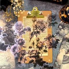 Vintage Rose Blooms Scrapbook Paper PET Stickers Junk Journals Album DIY Collage