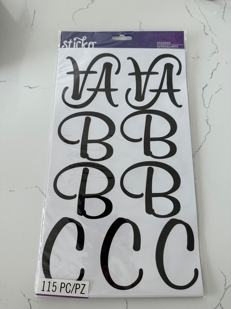 Sticko Autocollant Black Script XL Alphabet & Numbers 115 PC Poster Banner Craft