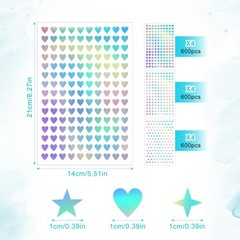 1800pcs Mini Holographic Glitter Foil Stickers, Self~Adhesive Star & Heart