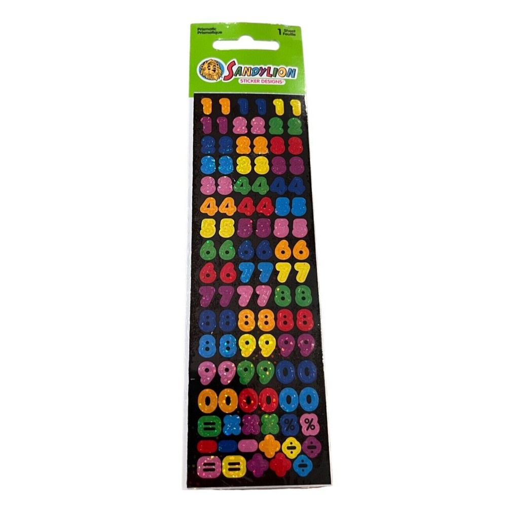 Sealed Vintage Sandylion Prismatic Colorful Glitter Neon Mini Numbers Stickers