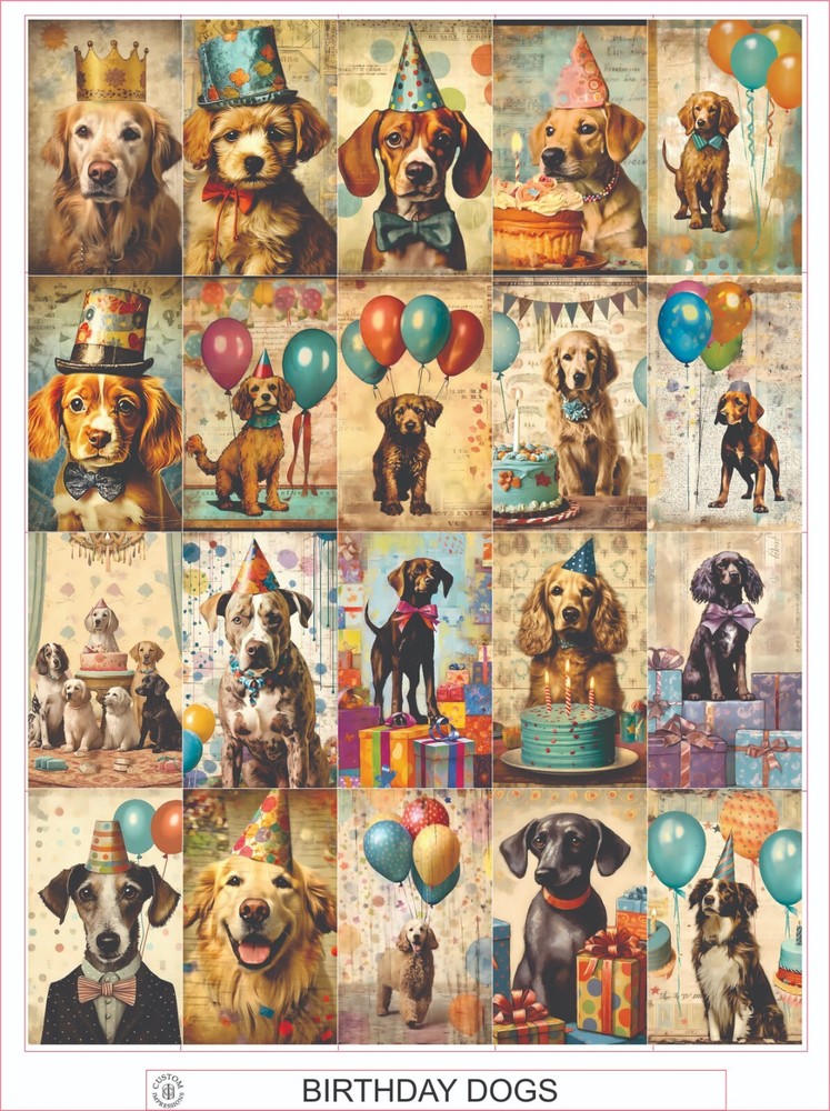 BIRTHDAY DOGS – COMPLETE SHEET OF 20 STICKERS