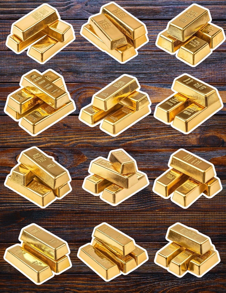 Gold Bars Die Cut Vinyl Stickers Set Scrapbooking Laptop Waterbottle