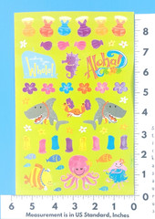 Vintage Hawaiian Sharks Shells Sea Life Sticker Sheet Green Backing