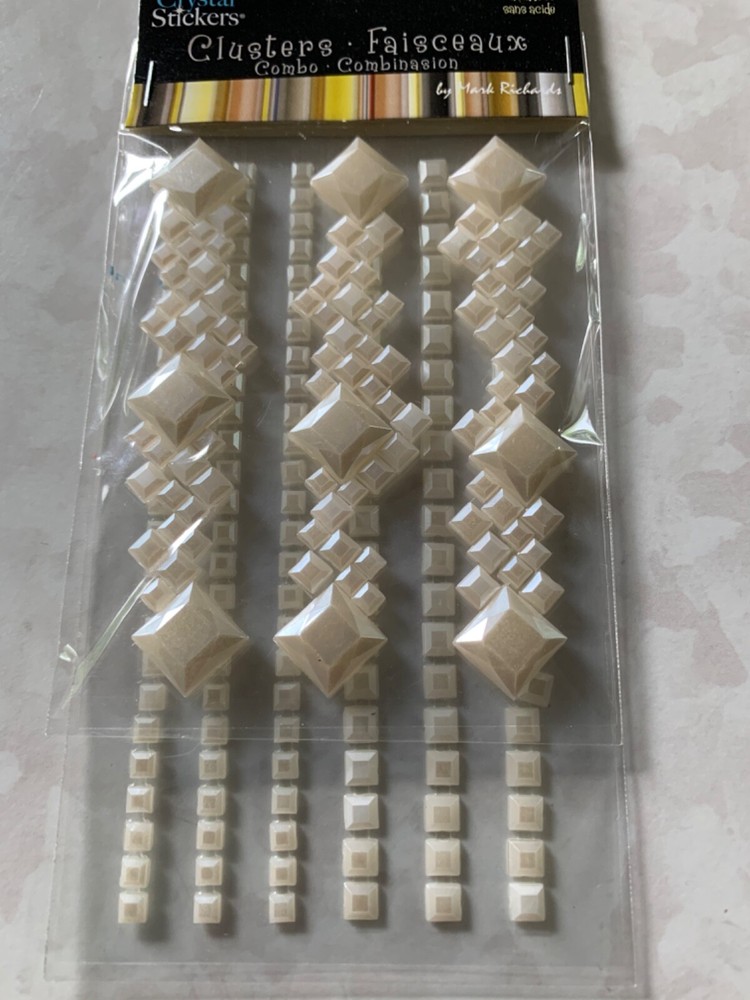 CRYSTAL STICKER 2 SHEETS CLUSTERS WHITE PEARL SQUARE CLUSTERS MULTI-SIZE 9PCS