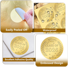 120 Gold Foil Graduation Stickers, 1.6 Inch Class of 2026 Seals, 120 Pcs