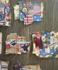 10 Junk Journal Clusters Handmade PATRIOTIC 4th July Grunge Sewn Scrappy Buttons