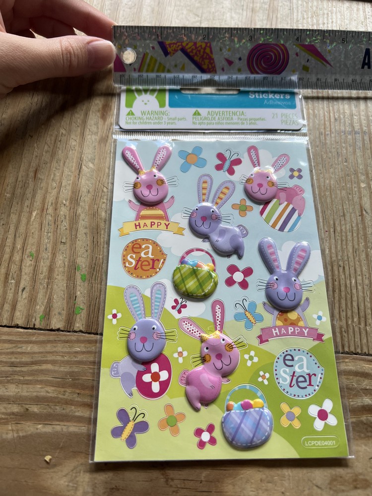 3D Plastic Stickers Easter Bunny Eggs Basket NEW IN PACK One Sheet, Walmart