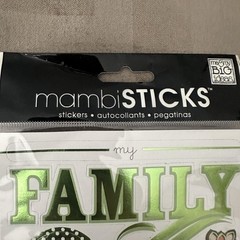 Me & My Big Ideas MambiSTICKS Family Stickers 1 Sheet Green Foil Words Scrapbook