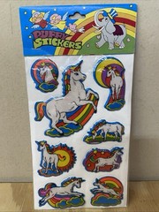 NOS Vintage 1980s Unicorn Rainbow Puffy Stickers Sealed Taiwan Magical Unused