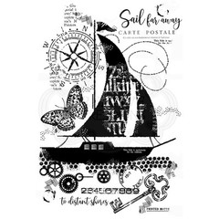 New Creative Expressions Rubber Stamp woodware SAIL AWAY collage free USA ship