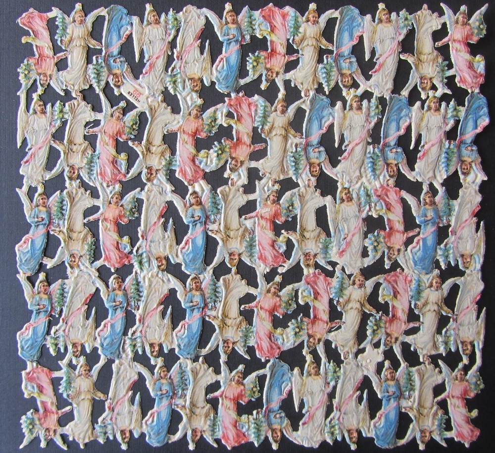 Vintage Diecuts 60 Tiny Angels Cherubs w Sm Tree Scrap Paper Heller #99 Austria