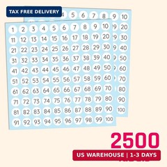 25 Sheets, 1 to 100, Number Stickers Labels – 0.4″ Round, Pack of 2500