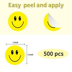 Happy Face Stickers for School Reward Chart, 1 Inch, 500 Pcs, Yellow